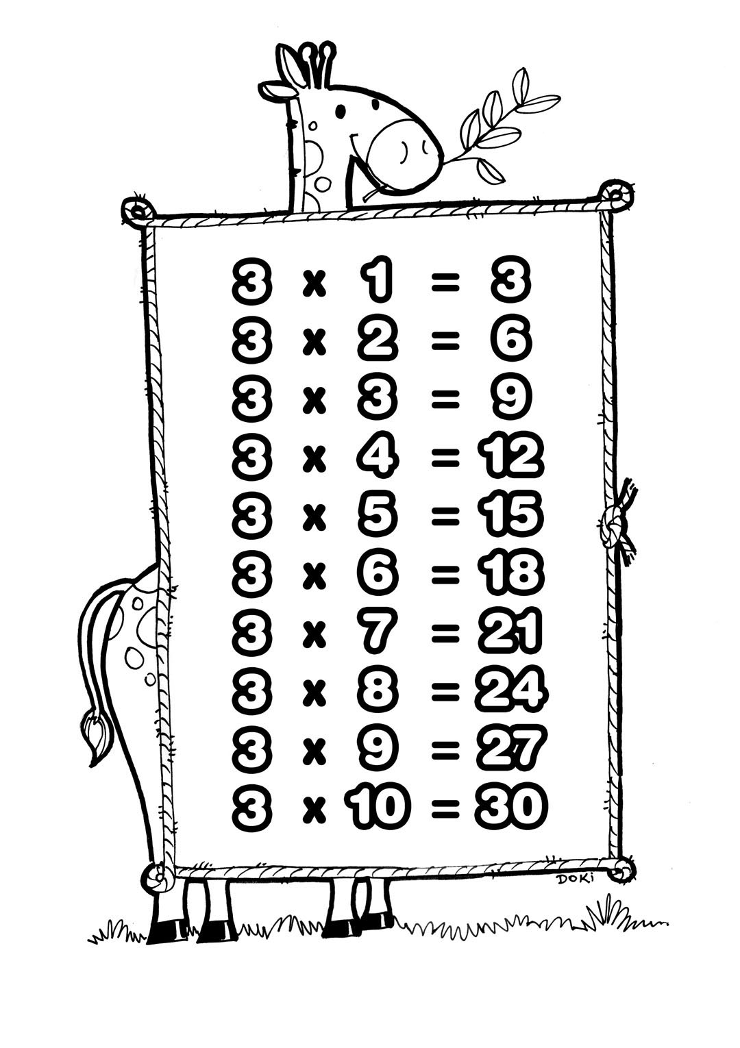 tablas de multiplicacion del 3 para colorear