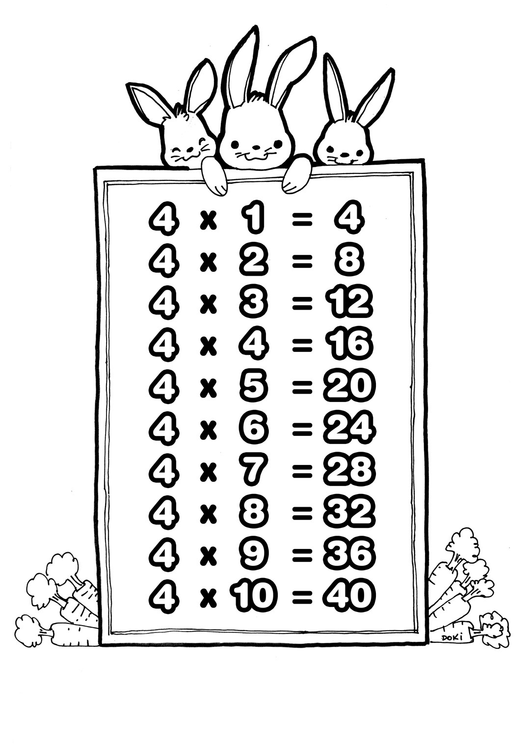 tablas de multiplicacion del 4 para colorear