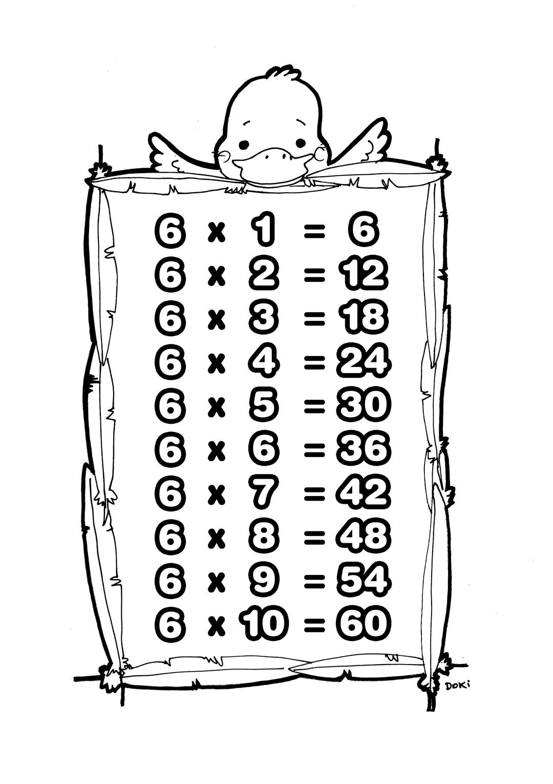 tablas de multiplicacion del 6 para colorear