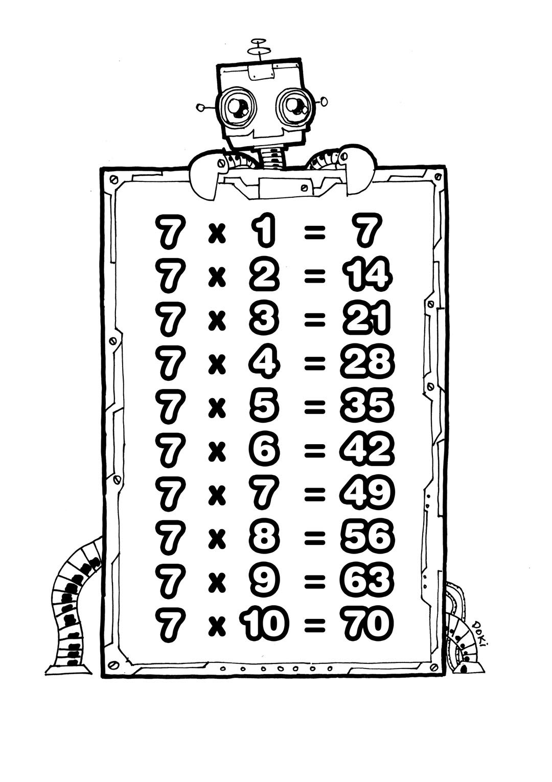 tablas de multiplicacion del 7 para colorear